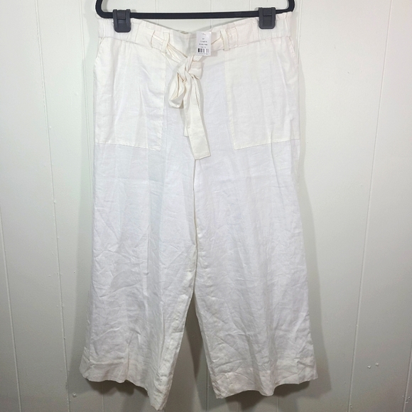 Saks Fifth Avenue Pants - Saks Fifth Avenue Pants Linen Wide Leg Tie Waist Lagenlook Crop Ankle Off White